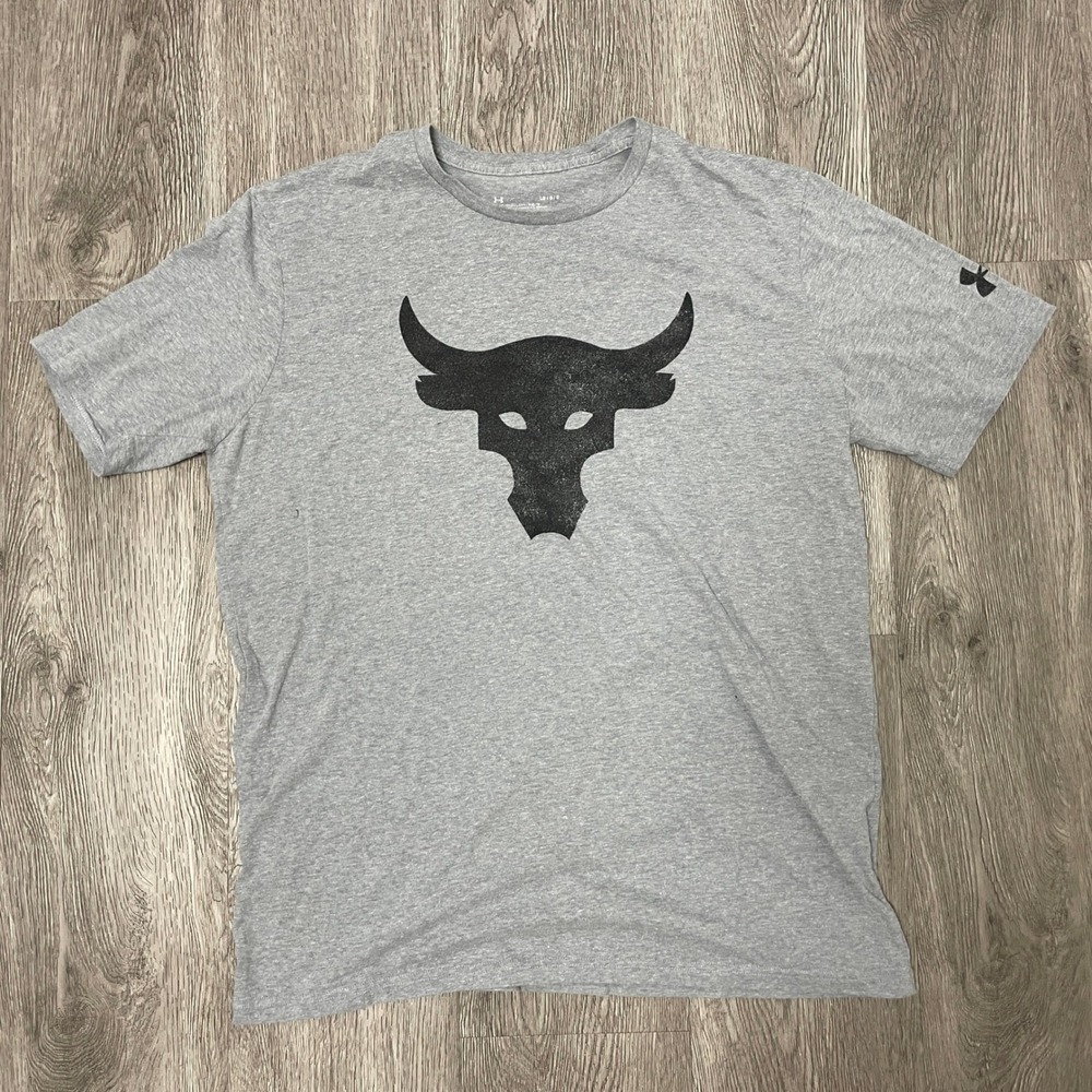 Under Armour T-Shirt Mens Large Gray Project Rock Brahma Bull Graphic Tee